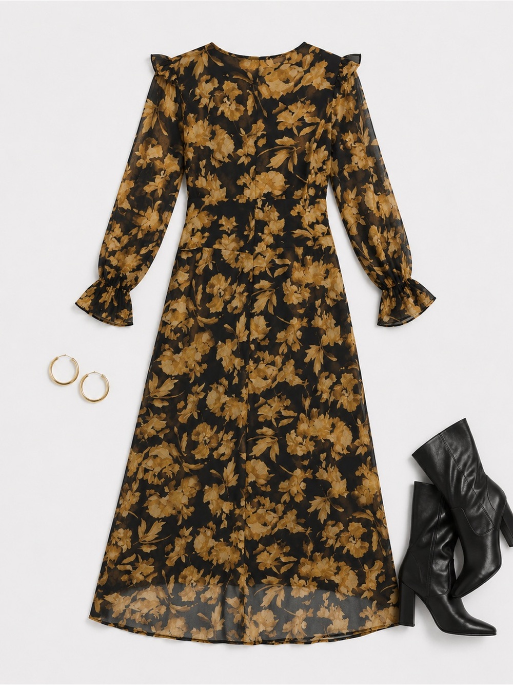 NWT A New Day Small Brown Black Floral Dress Maxi - Picture 5 of 6